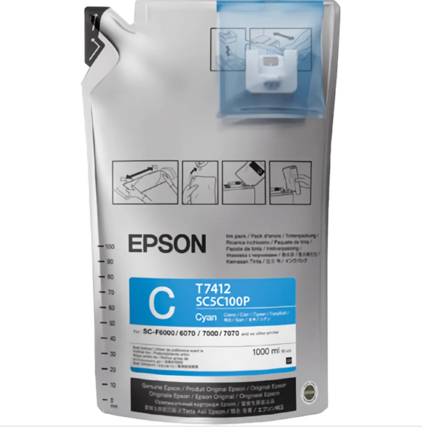 Epson T741 UltraChrome DS Cyan Ink for SureColor F6070, F6200, F7070, F7170, F7200, F9200 and F9370 (1000 mL, 1pk) - T741220-1