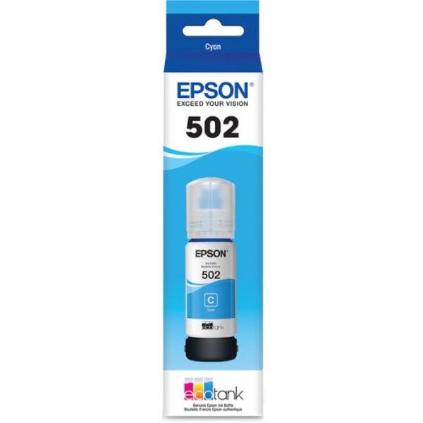 Epson EcoTank T502 Cyan Ink Bottle for EcoTank ET 2760, ET 2850, ET 3710, ET 3760, ET 3830, ET 3850, ET 4760, ET 4850, ET 15000, WorkForce ET 3750, ET 4750, ST 2000, ST C2100, ST 3000, ST 4000, ST C4100, Expression ET 2700, ET 2750, ET 3700 T502220 S	