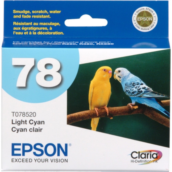 Epson 78 Claria Hi-Definition Ink Light Cyan for Stylus Photo R260, R280, R380, RX580, RX595, RX680 and Artisan 50 - T078520-S
