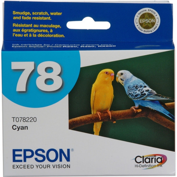 Epson 78 Claria Hi-Definition Ink Cyan for Stylus Photo R260, R280, R380, RX580, RX595, RX680 and Artisan 50 - T078220-S