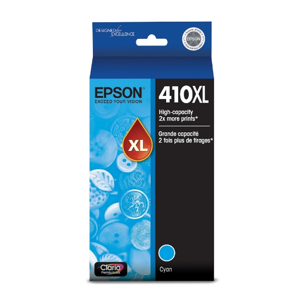 Epson 410XL Claria Premium High-Capacity Cyan Ink Cartridge for Expression XP-530, XP-630, XP-640, XP-830, XP-7100 - T410XL220-S