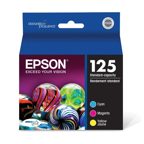 Epson 125 DURABrite Ultra Color Ink Cartridges, C/M/Y 3-Pack - T125520-S