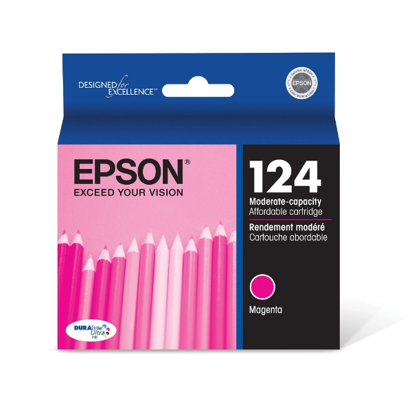 Epson 124 DURABrite Ultra Moderate Capacity Magenta Ink Cartridge for Stylus NX125, NX127, NX130, NX230, NX330, NX420, NX430 and WorkForce 320, 323, 325, 435 - T124320-S