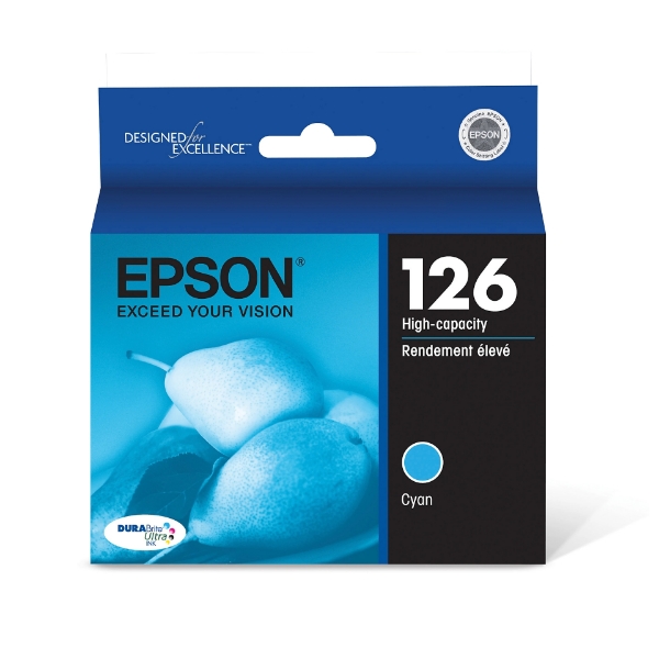 Epson 126 DURABrite Ultra High Capacity Cyan Ink Cartridge for WorkForce 60, 435, 520 545, 630, 633, 635, 645, 840, 845, WF-3520, WF-3540, WF-7010, WF-7510, WF-7520 and Stylus NX330, NX430 - T126220-S