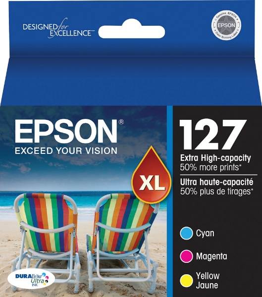 Epson 127 DURABrite Ultra Extra High Capacity Color Ink Cartridges C/M/Y 3-Pack for WorkForce 60, 545, 630, 633, 635, 645, 840, 845, WF-3520, WF-3540, WF-7010, WF-7510, WF-7520 and Stylus NX530, NX625 - T127520-S