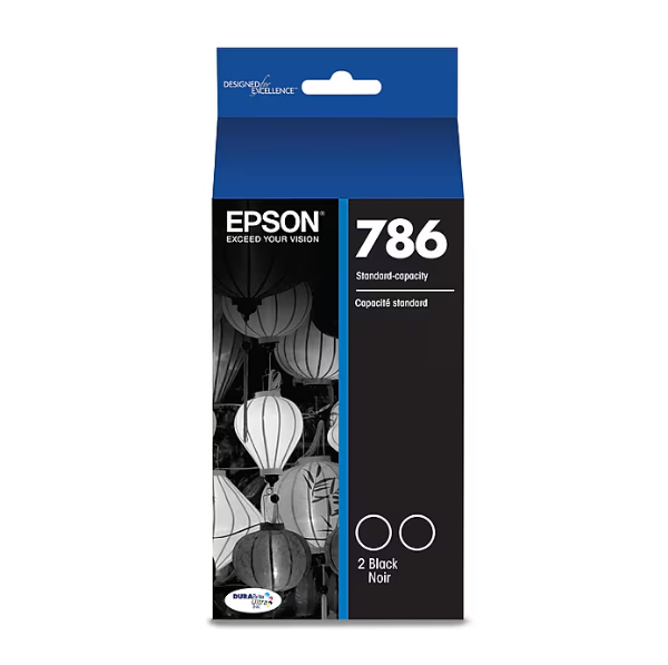 Epson 786 DURABrite Ultra Black Ink Cartridges 2-Pack for WorkForce Pro WF-4630, WF-4640, WF-5110, WF-5190, WF-5620, WF-5690 - T786120-D2	