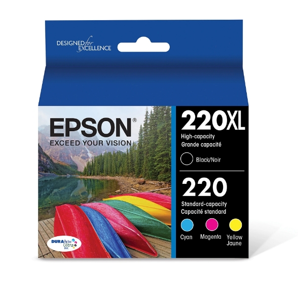 Epson 220XL DURABrite Ultra Black High Capacity and Color Standard Capacity Ink Cartridges C/M/Y/K 4-Pack for WorkForce WF-2750, WF-2760 - T220XL-BCS