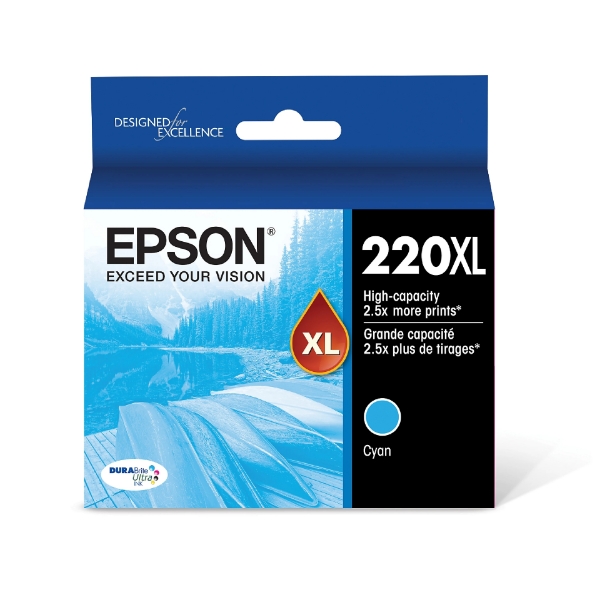 Epson 220XL DURABrite Ultra High Capacity Cyan Ink Cartridge for WorkForce WF-2630, WF-2650, WF-2660, WF-2750, WF-2760 and Expression Home XP-320, XP-420, XP-424 - T220XL220-S	