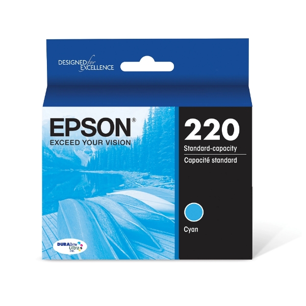 Epson 220 DURABrite Ultra Cyan Ink Cartridge for Workforce WF-2650, WF-2750, WF-2630, WF-2760, WF-2660 and Expression Home XP-420, XP-424, XP-320 - T220220-S