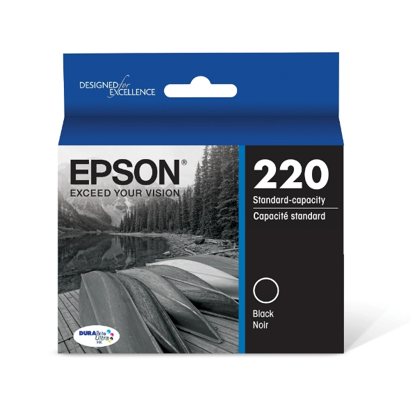 Epson 220 DURABrite Ultra Black Ink Cartridge for Workforce WF-2650, WF-2750, WF-2630, WF-2760, WF-2660 and Expression Home XP-420, XP-424, XP-320 - T220120-S