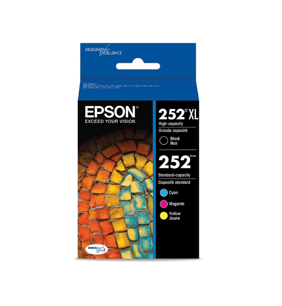 Epson 252XL/252 Combo Pack DURABrite Ultra Black High Capacity and C/M/Y Standard Capacity Cartridges - T252XL-BCS
