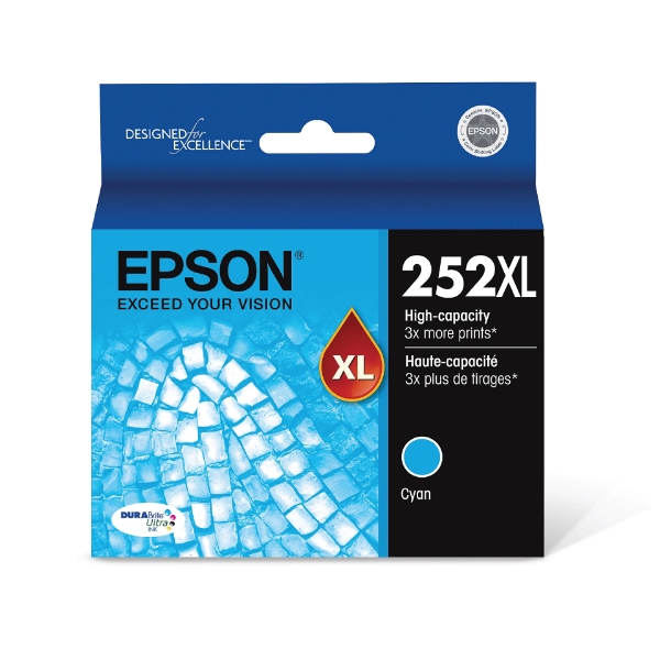 Epson 252XL DURABrite Ultra High Capacity Cyan Ink Cartridge for WorkForce WF-3620, WF-3640, WF-7110, WF-7210, WF-7610, WF-7620, WF-7710, WF-7720 - T252XL220-S