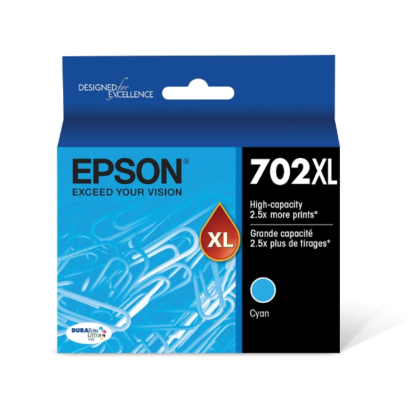 Epson T702XL DURABrite Ultra High-Yield Cyan Ink Cartridge for WorkForce WF-3720, WF-3733, WF-3730 - T702XL220-S	
