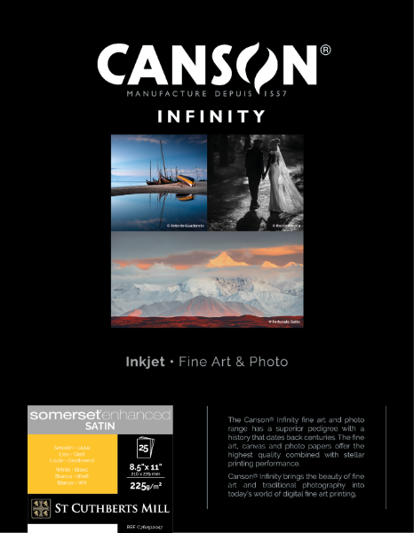 Canson Infinity Somerset Enhanced Satin White 225gsm Matte 8.5"x11" - 25 Sheets
