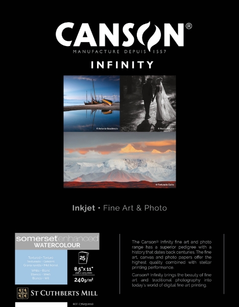 Canson Infinity Somerset Enhanced Watercolor 240gsm Matte 8.5"x11" - 25 Sheets