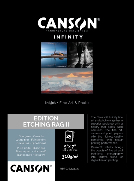 Canson Infinity Edition Etching Rag II 310gsm Matte 5"x7" - 25 Sheets
