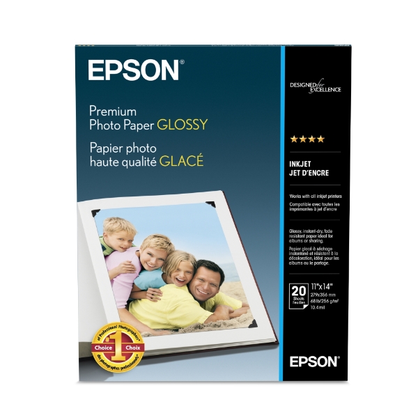 EPSON Premium Photo Paper Glossy Borderless 252gsm 11"x14" - 20 Sheets