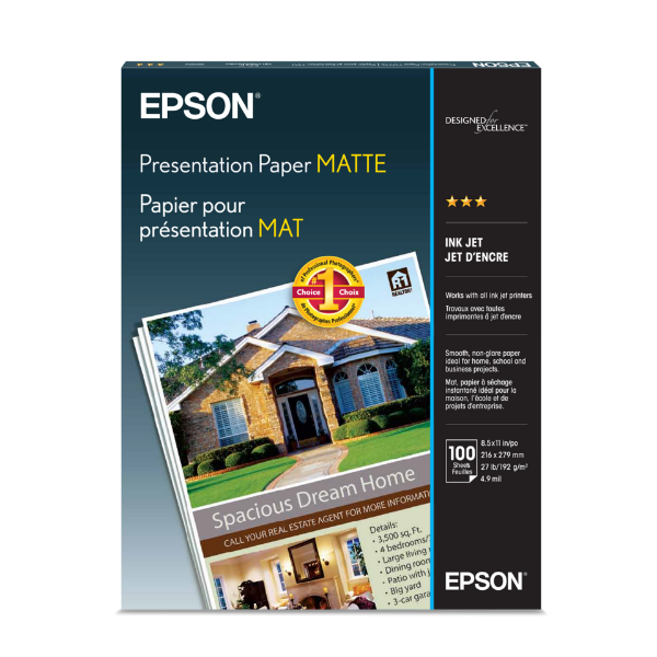 EPSON Presentation Paper Matte 8.5"x11" - 100 Sheets