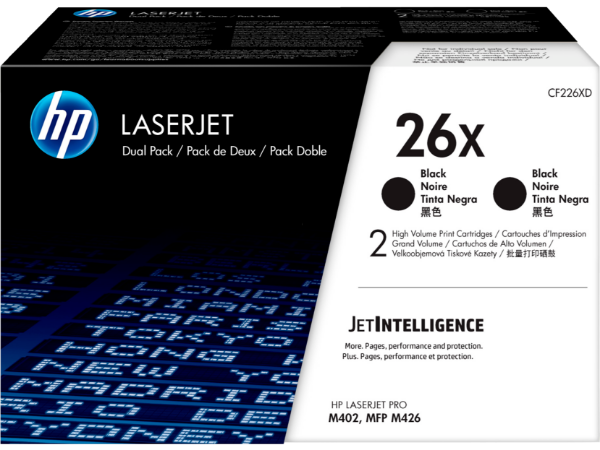 HP 26X 2-pack High Yield Black Original LaserJet Toner Cartridges for M402, MFP M426 - CF226XD