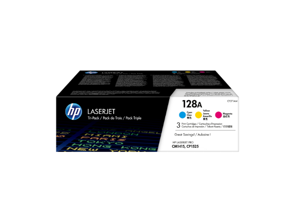 HP 128A 3-pack Cyan/Magenta/Yellow Original LaserJet Toner Cartridges for CM1415, CP1525 - CF371AM
