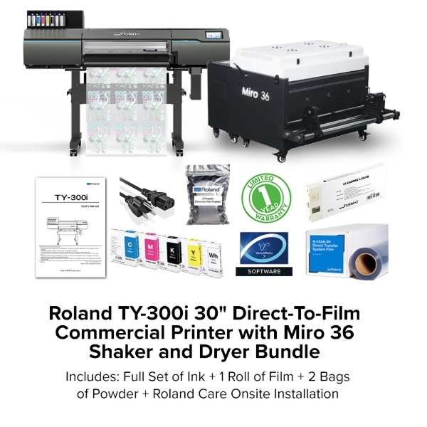 Roland TY-300i 30" Direct-To-Film Commercial Printer with Miro 36 Shaker and Dryer Bundle
